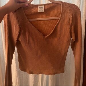 Orange/Tan long sleeve crop tee